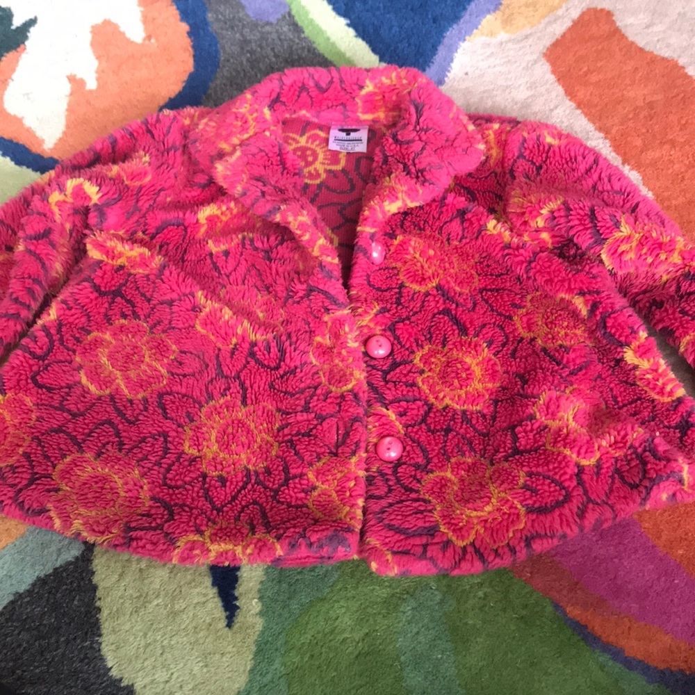 Girls Faux Fur Floral Jacket